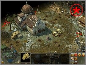 Zamku w lokacji * pilnują co najmniej 3 armaty p-lot (czerwone kropy ) oraz dwa czołgi lekkie Stuarty (pomarańczowy wykrzyknik - Rozdział 4 - Misja Street Sweeper - Blitzkrieg 2 - poradnik do gry