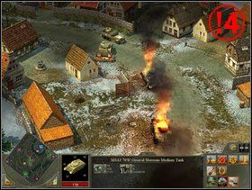 Armata p-panc jest za okopem z piechotą (czerwona kreska ) a haubice to dwie czerwone kropki przy wjeździe do bazy *1 - Rozdział 4 - Misja główna Heavy Hand - Blitzkrieg 2 - poradnik do gry