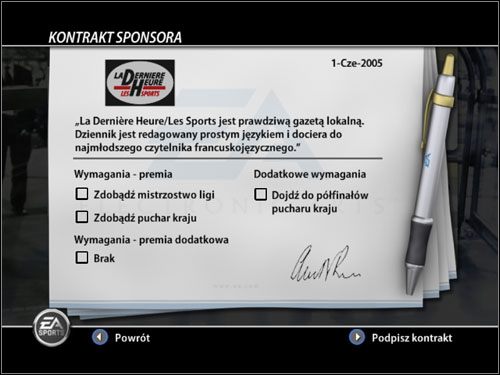 UWAGA: Sponsora nie da się zmienić w trakcie sezonu, tylko ewentualnie po jego zakończeniu - Sponsorzy | Tryb menedżerski FIFA 06 - FIFA 06 - poradnik do gry