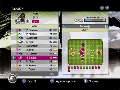 Kolejną rzeczą do ustawienia w zakładce kierowanie zespołem są stałe fragmenty gry - Kierowanie zespołem | Tryb menedżerski FIFA 06 - FIFA 06 - poradnik do gry
