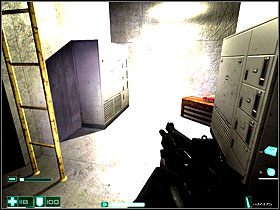 Wracaj do windy - zjedzie ona na dół, ale drzwi się nie zamkną więc będziesz mógł wskoczyć po niej za barierkę po prawej - Alice Wade (1) | Interwał 07-A | FEAR - F.E.A.R.: First Encounter Assault Recon - poradnik do gry