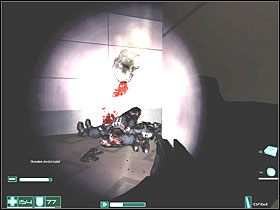 Szybko przebiegnij na drugą stronę strzelając w okno by przeciwnik się tam schował, a nie strzelał w ciebie - Alice Wade (4) | Interwał 07-A | FEAR - F.E.A.R.: First Encounter Assault Recon - poradnik do gry