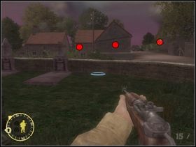 Wyjdź szybko z kościoła i błyskawicznie ustaw swoich żołnierzy za murkiem na lewo od wejścia do budynku - niedługo będą w pobliżu przebiegać Szkopy, lepiej od razu się na to przygotować. - [Solucja] Rozdział 2 Action at St. Martin cz.3 - Brothers in Arms: Earned in Blood - poradnik do gry