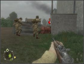 Potem możesz wrócić do sekcji wsparcia tzn. również przywołać ją na drugą stronę ulicy, ustawić za pobliskim przewróconym wozem konnym i ponownie rozkazać strzelać do Niemiaszków na wprost. Sam też ostrzelaj Szkopów, przynajmniej jednego z nich powinno Ci się udać zabić. - [Solucja] Rozdział 3 Three Patrol Action cz.1 - Brothers in Arms: Earned in Blood - poradnik do gry