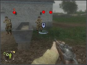 Następnie wróć do żołnierzy z sekcji szturmowej. Zobaczysz, że dwie grupki Niemców chowające się za płotami i murami blokują wam przejście po prawej stronie. - [Solucja] Rozdział 3 Three Patrol Action cz.1 - Brothers in Arms: Earned in Blood - poradnik do gry