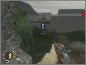 ... przywołaj wsparcie i ustaw za murkiem tak jak widzisz na obrazku. Stamtąd niech położą ogień zaporowy na Szwabków kryjących się za murkiem na wprost nich a Ty razem ze szturmanami obejdż wroga z lewej, za budynkiem i rozwal. - [Solucja] Rozdział 3 Three Patrol Action cz.3 - Brothers in Arms: Earned in Blood - poradnik do gry