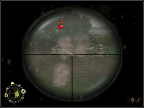 Następnie obróć się w lewo. Przez lunetę karabinu wyborowego dojrzysz dwa stanowiska karabinów maszynowych MG42. Powinieneś stąd wyeliminować strzelca jednego z nich (tego niezwróconego w Twoją stronę). - [Solucja] Rozdział 4 Hells Corners cz.3 - Brothers in Arms: Earned in Blood - poradnik do gry