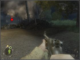 Zamiast tego wróć do swoich kompanów kryjących się za pniem przy drodze za którym ich zostawiłeś i razem z nimi przebiegnij drogę (cały czas uważaj na MG42 w bramie). - [Solucja] Rozdział 5 Chateau Colombieres cz.1 - Brothers in Arms: Earned in Blood - poradnik do gry