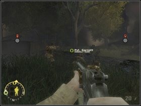 Jeżeli podejdziesz do swoich kompanów zorientujesz się, że oprócz stanowiska ckmu po lewej są jeszcze Fryce po prawej - każ kumplom przydusić tych ostatnich do ziemi swoim ogniem. - [Solucja] Rozdział 5 Chateau Colombieres cz.3 - Brothers in Arms: Earned in Blood - poradnik do gry