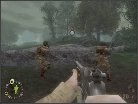 Po chwili dobiegniesz do swoich kumpli. Ustaw sekcję szturmową za pobliską kłodą i każ jej ostrzeliwać Niemców na wprost. Pojawią się też Szkopy po lewej, za płotkiem ale nimi na razie się nie przejmuj. Sam, razem z sekcją wsparcia, obejdź Fryców których ostrzeliwują Twoi szturmani z prawej. - [Solucja] Rozdział 6 Bloody Gulch cz.1 - Brothers in Arms: Earned in Blood - poradnik do gry