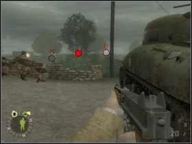 Na prawo od Ciebie znajduje się czołg, któremu możesz wydawać rozkazy. Przesuń go parę metrów jeszcze bardziej na prawo i każ ostrzeliwać Szkopów po prawej. Sekcji szturmowej wydaj ten sam rozkaz (ostrzał wroga), cel - Niemcy po lewej. Sam możesz zająć stanowisko na moście skrajnie po lewej i spróbować stamtąd powystrzelać Fryców do których grzeją szturmani.Potem rusz w stronę Niemców ze swoimi żołnierzami i postaraj się wykończyć hitlerowców ostrzeliwanych przez czołg. - [Solucja] Rozdział 9 Baupte cz.1 - Brothers in Arms: Earned in Blood - poradnik do gry