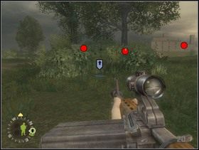Wybiegniesz na dużą, otwartą przestrzeń. Na wprost będziesz miał trzy cele - kolejną 88 mm armatę p-lot (czerwona kropka skrajnie po lewej) na wiadukcie i dwie sekcje niemieckich piechurów. Zasuwaj w ich stronę ze swoimi ludźmi, trzymaj się lewej strony pola. Kryj się za drzewami, nie wystawiaj na ogień wroga i sam też nie strzelaj bo i tak nie trafisz. - [Solucja] Rozdział 11 Run of the Mill cz.3 - Brothers in Arms: Earned in Blood - poradnik do gry