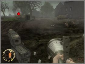 W lejach pośrodku placu znajdziesz skrzynkę z Panzerfaustami. Powinieneś mieć też cały czas jednego, którego zabrałeś ze skrzynki znalezionej wcześniej. Ponownie zabaw się w kotka i myszkę z niemieckim czołgiem - pokazuj mu się na wabia z jednej strony, odpalaj Panzerfausta z drugiej. Wykorzystuj kolegów do odwrócenia jego uwagi, obrócenia go w innym kierunku (najlepiej aby wówczas nie było już niemieckiej piechoty w pobliżu). - [Solucja] Rozdział 12 The All Americans Part 1 cz.3 - Brothers in Arms: Earned in Blood - poradnik do gry