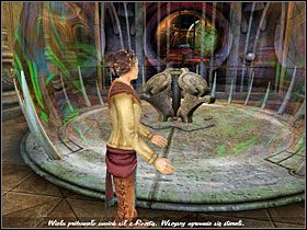 Kiedy powiedziała: Zaczynaj, zostałem przeniesiony na powierzchnię wyspy, gdzie już czekał na mnie człowiek, który przedstawił się jako Esher, archiwista Dni - Poradnik do gry - 01 KVEER | Myst V Koniec Wieków - Myst V: Koniec Wieków - poradnik do gry