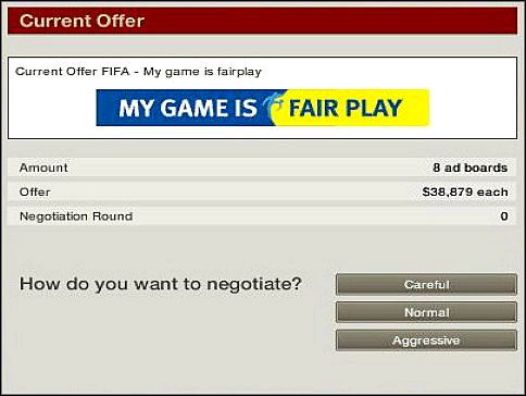Możemy negocjować na 3 sposoby - Sprzedaż pamiątek, reklamy | Marketing | FIFA Manager 06 - FIFA Manager 06 - poradnik do gry