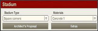 Do wyboru mamy jedynie dwie opcje: Stadium Type oraz Materials - Club Facilites - Rozbudowa stadionu | Klub | FIFA Manager 06 - FIFA Manager 06 - poradnik do gry
