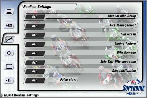 Manual Bike Setup - Ustawienia realizmu | Opcje gry Superbike 2001 - Superbike 2001 - poradnik do gry
