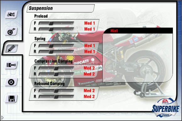 F - przód motocykla (front) - Zawieszenie | Trening Superbike 2001 - Superbike 2001 - poradnik do gry
