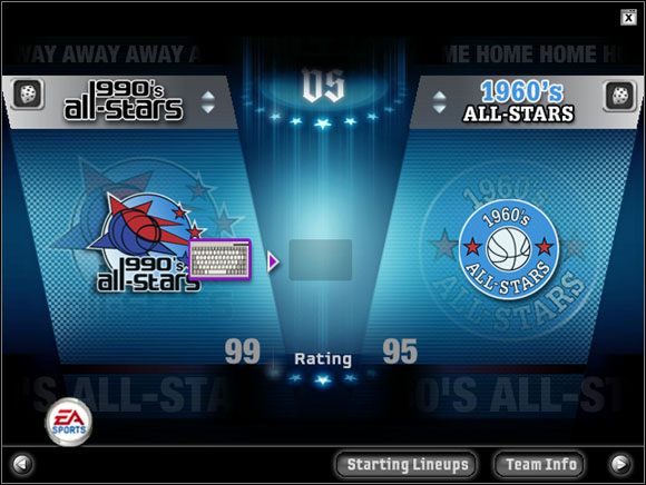 W NBA Live 2006 mamy możliwość zagrania meczu, który nigdy nie miałby możliwości się odbyć, jak chociażby pomiędzy gwiazdami ligi z lat 60-tych oraz 90-tych - Play now | Informacje wstępne NBA Live 06 - NBA Live 06 - poradnik do gry