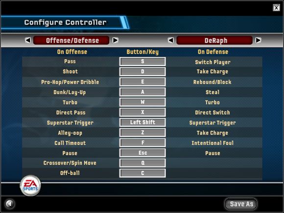 Domyślne ustawienie klawiszy nosi nazwę Keyboard, lecz ja - osobiście - uważam je za nie do końca efektywne - Konfiguracja klawiszy | Informacje wstępne NBA Live 06 - NBA Live 06 - poradnik do gry