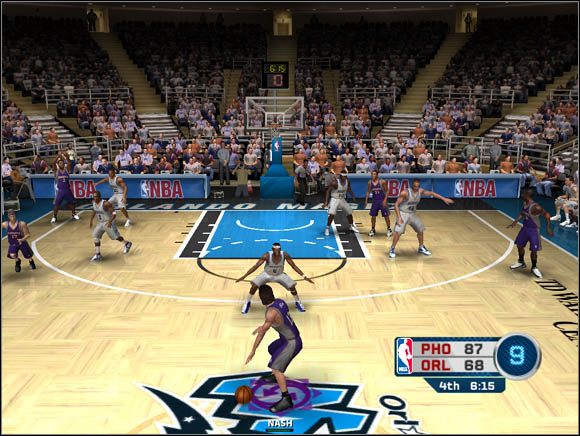 Mózgiem gry ofensywnej drużyny jest rozgrywający. Od niego rozpoczyna się każda akcja. - Gra w ataku | Mecz NBA Live 06 - NBA Live 06 - poradnik do gry