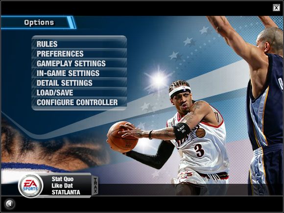 Każda opcja dotyczy innej sfery i zawiera określoną liczbę elementów - Options | Informacje wstępne NBA Live 06 - NBA Live 06 - poradnik do gry