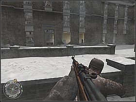 Docelowo powinieneś się oczywiście zbliżać do wejścia prowadzącego do okupowanego przez wrogów budynku (screen 1) - Demolition (1) | The Winter War | Misja Call of Duty 2 - Call of Duty 2 - poradnik do gry