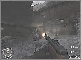 Przejdź do sąsiedniego pomieszczenia, a następnie skorzystaj z jednego z tutejszych stanowisk MG-42 (screen 1) - Downtown Assault (2) | Fortress Stalingrad | Misja Call of Duty 2 - Call of Duty 2 - poradnik do gry