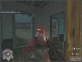 Teraz skieruj się na piętro i zneutralizuj pozostałych przy życiu operatorów stanowisk maszynowych (screen 1) - The Tiger (3) | The Battle for Caen | Misja Call of Duty 2 - Call of Duty 2 - poradnik do gry