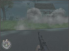 Skieruj się do zaznaczonego na mapie działa i zlikwiduj pilnujących go gostków (screen 1) - The Tiger (3) | The Battle for Caen | Misja Call of Duty 2 - Call of Duty 2 - poradnik do gry