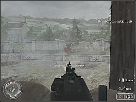 Co jakiś czas będziesz się musiał obracać i likwidować próbujących Cię zaskoczyć pojedynczych żołnierzy (screen 1) - The Brigade Box (4) | The Battle for Caen | Misja Call of Duty 2 - Call of Duty 2 - poradnik do gry