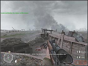 Cały czas pozostawaj w okopie, okazjonalnie tylko wstając aby się rozejrzeć lub zlikwidować kilku okolicznych wrogów (screen 1) - The Battle of Pointe du Hoc (1) | D-Day | Misja Call of Duty 2 - Call of Duty 2 - poradnik do gry