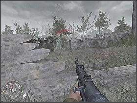 Kawałek dalej wpadniesz na jeszcze jedną grupę (screen 1) - The Battle of Pointe du Hoc (3) | D-Day | Misja Call of Duty 2 - Call of Duty 2 - poradnik do gry