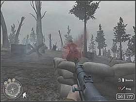 Zgodnie z sugestią członków drużyny, spróbuj oślepić granatami dymnymi znajdujących się na szczycie wzgórza oponentów - Rangers Lead The Way (3) | Hill 400 | Misja Call of Duty 2 - Call of Duty 2 - poradnik do gry