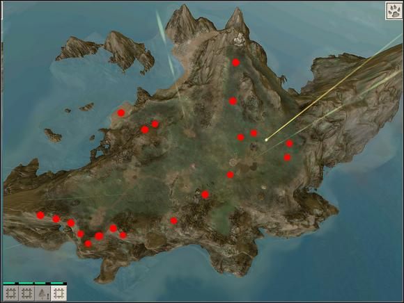 Oto mapa z zaznaczonymi wszystkimi 20 znakami, które trzeba odsłonić, by ukończyć zadanie - WYSPA TRZECIA - zadania | Black & White 2 - Black & White 2 - poradnik do gry