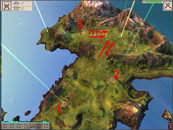 Gdy rozbudujesz odpowiednio swoje miasta i będziesz posiadać przynajmniej dwa oddziały po 50 wojowników (bez początkowych łuczników) możesz rozpocząć ekspansję - WYSPA PIĄTA - gameplay | Black & White 2 - Black & White 2 - poradnik do gry