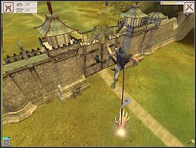 Drogę do wzgórz blokują mury (trzy - czerwone linie na planie powyżej) przebij się przez nie niszcząc bramy - WYSPA SZÓSTA - gameplay | Black & White 2 - Black & White 2 - poradnik do gry