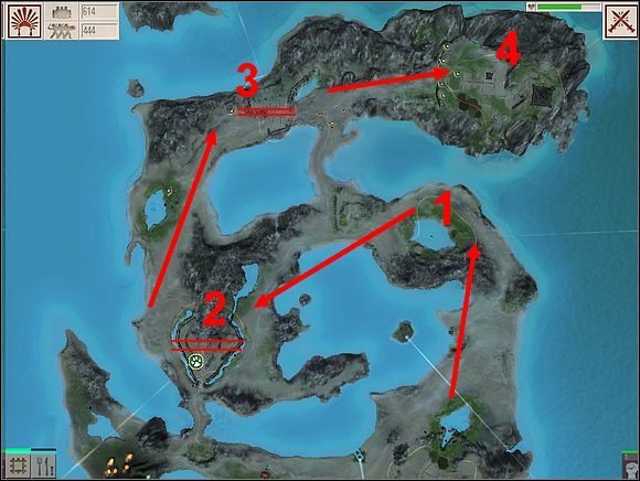 Jeśli pragniesz obalić Azteków siłą, nie będziesz mieć dużego pola do popisu, mapa jest bardzo skromna, jeśli chodzi o ilość terenu, a tym samym manewry okrojono do minimum - WYSPA ÓSMA - gameplay | Black & White 2 - Black & White 2 - poradnik do gry