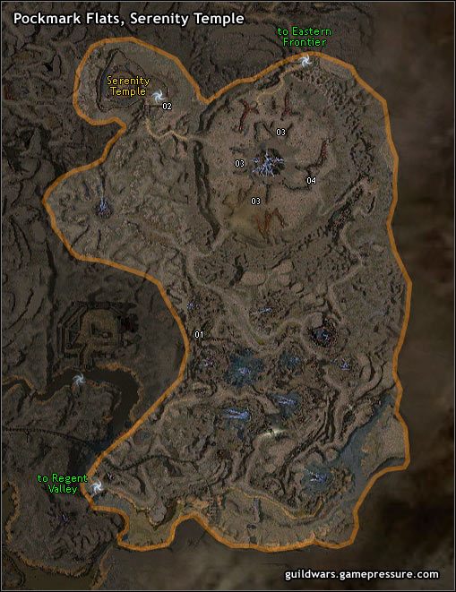 Kiedyś największa w Ascalonie, Serenity Temple było jedynym świętym miejscem poświęconym wszystkim pięciu bogom Tyrii: Dwayna, Balthazar, Grenth, Melandru, i Lyssa - Pockmark Flats, Serenity Temple | Ascalon | Guild Wars Prophecies - Guild Wars: Prophecies - poradnik do gry