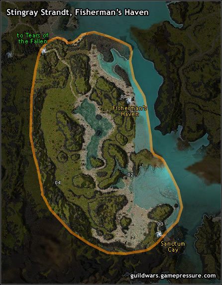 Przepiękna zatoka będąca w opinii wielu domem dla najlepszych rybaków na Krycie - Stingray Strand, Fishermans Haven | Southern Kryta | Guild Wars Prophecies - Guild Wars: Prophecies - poradnik do gry