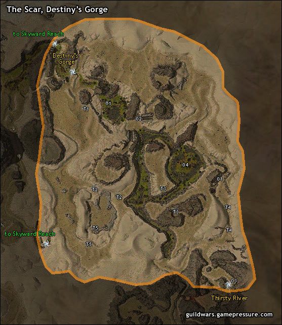 Uważana przez niektórych wyłącznie za legendę, Destinys Gorge jest przepiękną oazą w środku śmiertelnie niebezpiecznej Crystal Desert - The Scar, Destinys Gorge | Crystal Desert | Guild Wars Prophecies - Guild Wars: Prophecies - poradnik do gry