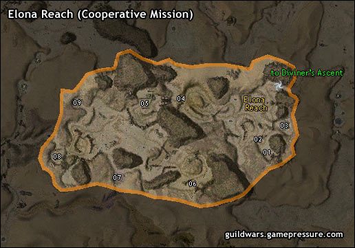 Z tej spustoszonej strażnicy rozpościera się widok na pozostałości tego co kiedyś mogło być ruchliwym portem morskim - Elona Reach (Mission) | Crystal Desert | Guild Wars Prophecies - Guild Wars: Prophecies - poradnik do gry