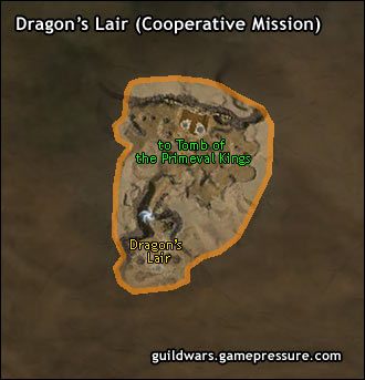 Niełatwo znaleźć Glinta, wielkiego smoczego proroka, ponieważ używa ona potężnej magii by ukryć swe legowisko w jednym ziarenku piasku - Dragons Lair (Mission) | Crystal Desert | Guild Wars Prophecies - Guild Wars: Prophecies - poradnik do gry