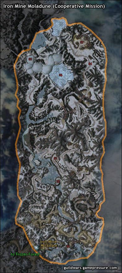 Powiada się, że wieki temu w południowych Shiverpeak Mountains leżało miasto Moladune - zachwycające miejsce z lodu i kamieni - Iron Mine Moladune (Mission) | Southern Shiverpeaks, Sorrows Furnace - Guild Wars: Prophecies - poradnik do gry