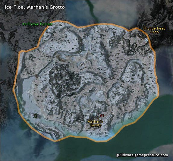 Niegdyś, Krasnoludy ze wszystkich stron Shiverpeaks przybywały tutaj aby wymieniać się z Marhan the Mighty, zbrojmistrza znanego z robienia najlepszych toporów na świecie - Ice Floe, Marhans Grotto | Southern Shiverpeaks, Sorrows Furnace - Guild Wars: Prophecies - poradnik do gry