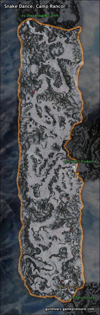 Nazwany na cześć Krasnoluda Stone Summitów Rankora Ironwiil, znanego z ogromnej nietolerancji dla innych ras, Camp Rankor powstał jako obóz pracy dla niewolników - Snake Dance, Camp Rancor | Southern Shiverpeaks, Sorrows Furnace - Guild Wars: Prophecies - poradnik do gry