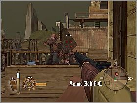 Po dotarciu do miasta udaj się do baru z prawej strony, wejdź do środka i podejdź do barmana, stojącego za ladą [1] - The Red Hand Gang | Misje główne w Gun - Gun - poradnik do gry