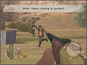 Wejdź na konia stojącego przed budynkiem i wyrusz w pościg za uciekającym bandytą [1] - Law and Order | Misje główne w Gun - Gun - poradnik do gry