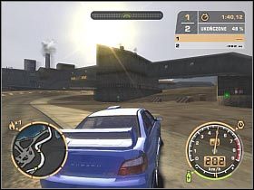 Zwróć uwagę na to, iż niektóre ścieżki zostały celowo zwężone (#1), tak aby utrudnić nieco ten wyścig - GŁÓWNY POJEDYNEK | Czarna lista 7 - Kaze | Need for Speed Most Wanted (2005) - Need for Speed: Most Wanted (2005) - poradnik do gry