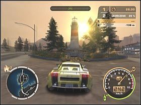 W końcowej części przejazdu będziesz musiał pokonać dwa wyjątkowo wymagające łuki (#1), z którymi miałeś już do czynienia w przeszłości - GŁÓWNY POJEDYNEK | Czarna lista 5 - Webster | Need for Speed Most Wanted (2005) - Need for Speed: Most Wanted (2005) - poradnik do gry